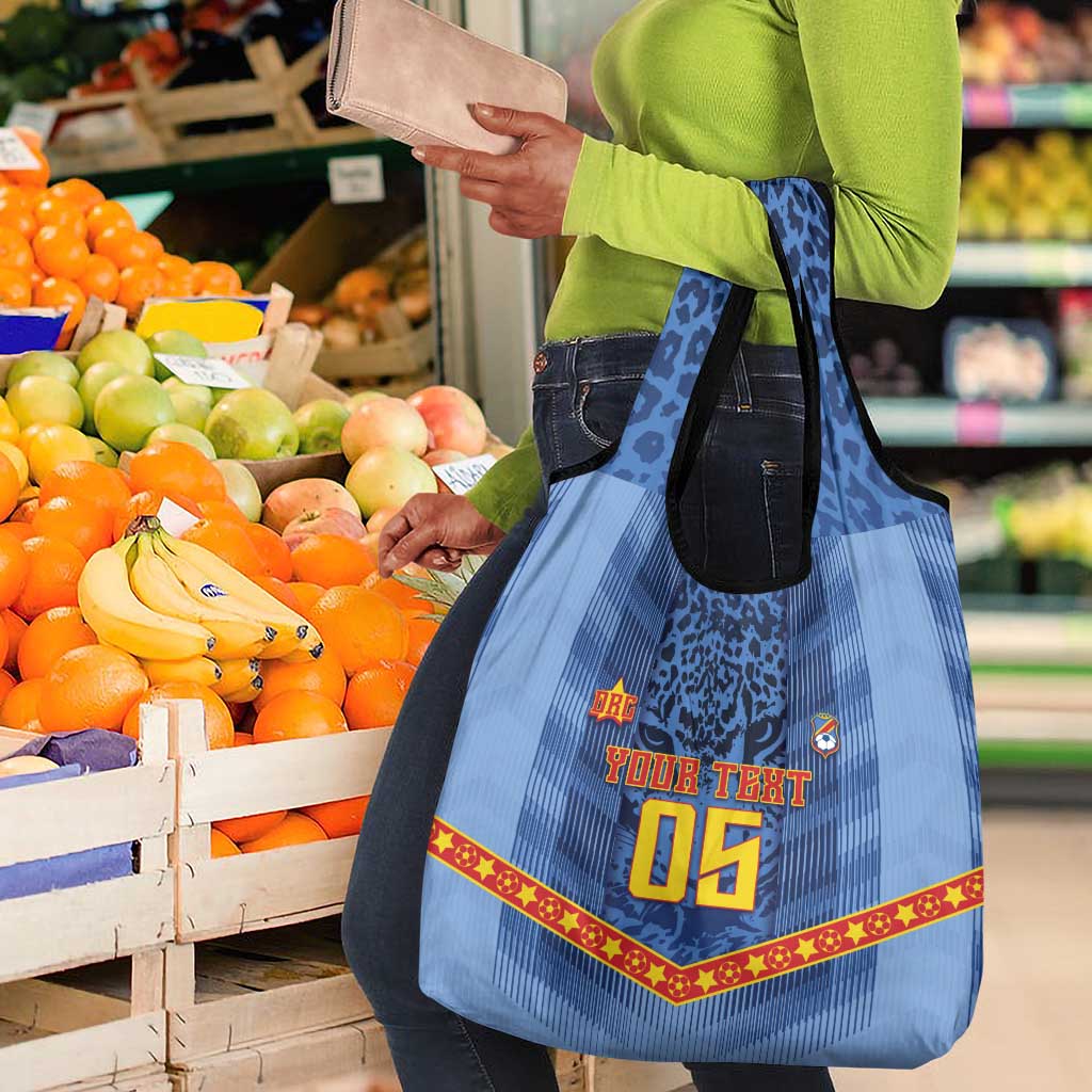 Custom DR Congo Football Grocery Bag Leopard Jaguar Tribal Pattern With Flags