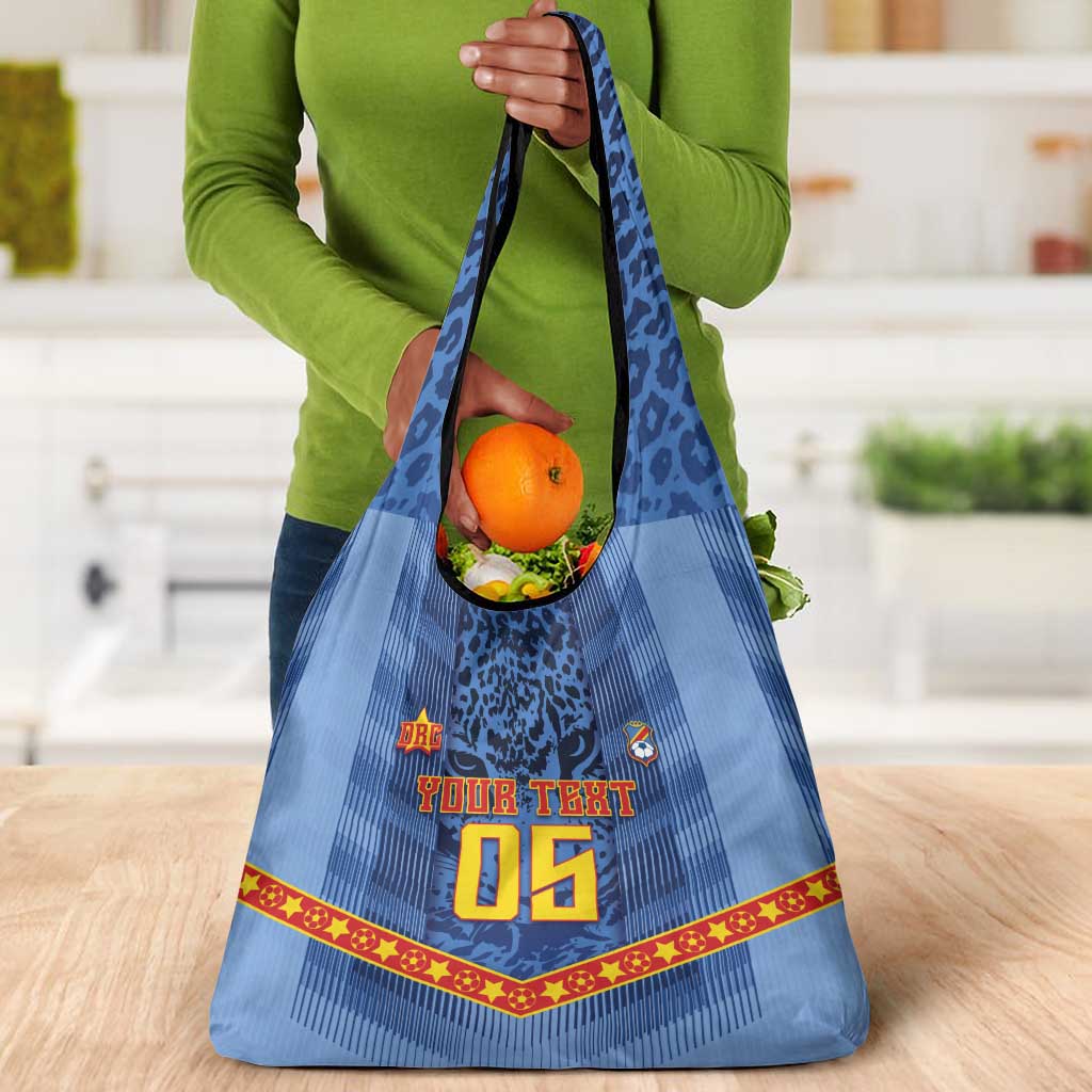 Custom DR Congo Football Grocery Bag Leopard Jaguar Tribal Pattern With Flags
