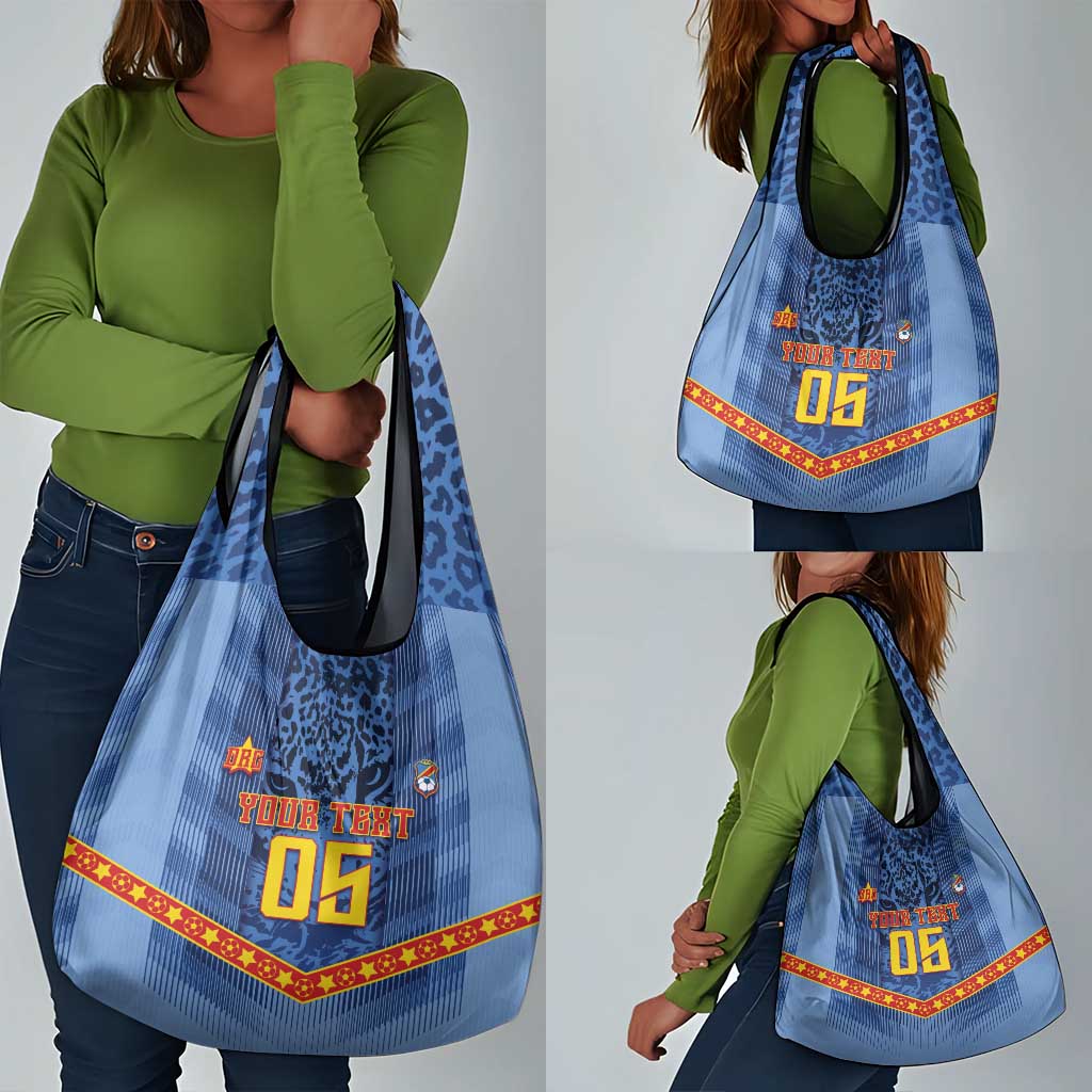 Custom DR Congo Football Grocery Bag Leopard Jaguar Tribal Pattern With Flags
