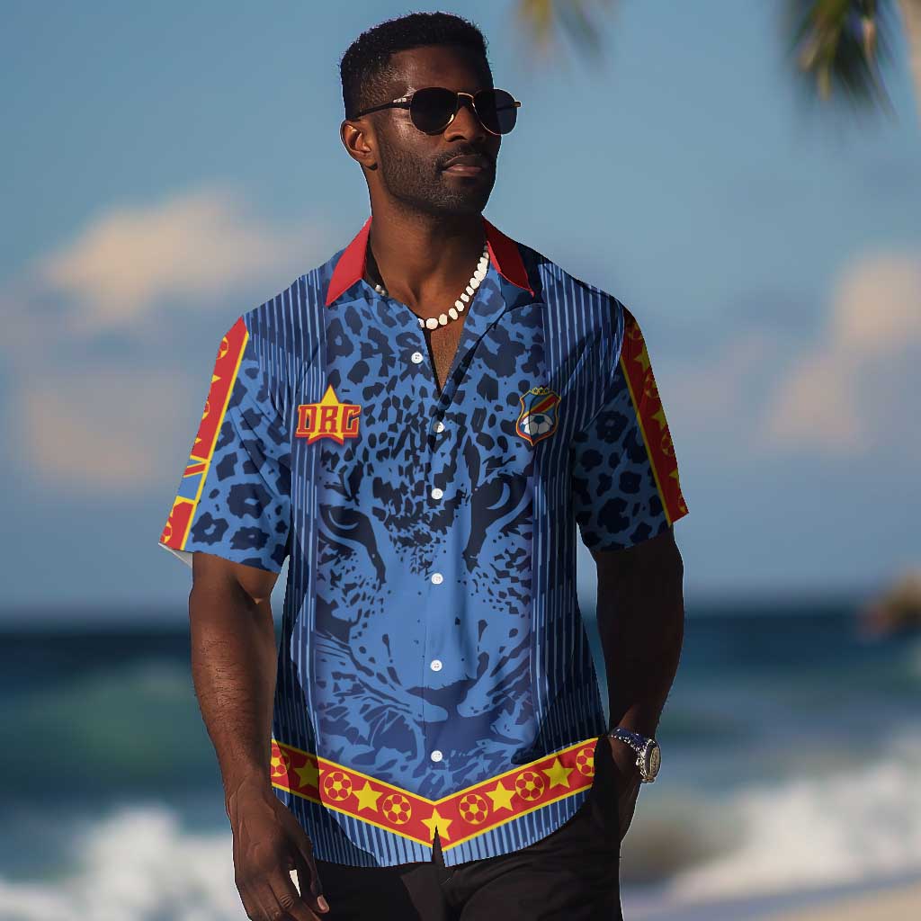 Custom DR Congo Football Hawaiian Shirt Leopard Jaguar Tribal Pattern With Flags
