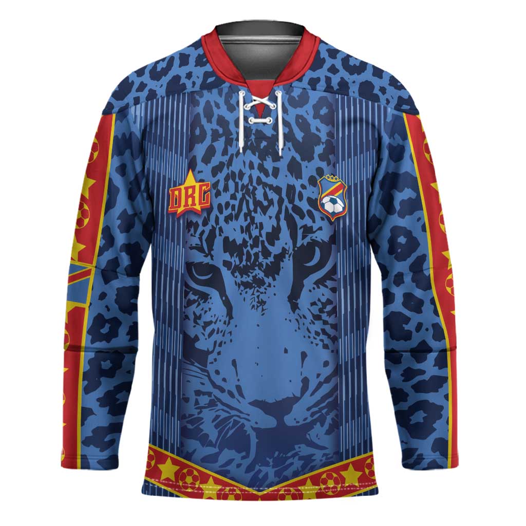 Custom DR Congo Football Hockey Jersey Leopard Jaguar Tribal Pattern With Flags