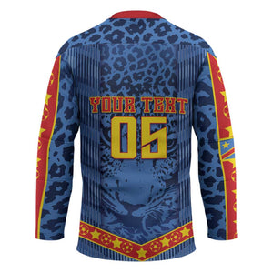 Custom DR Congo Football Hockey Jersey Leopard Jaguar Tribal Pattern With Flags