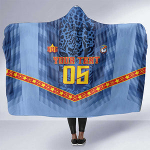 Custom DR Congo Football Hooded Blanket Leopard Jaguar Tribal Pattern With Flags