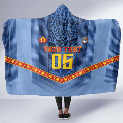 Custom DR Congo Football Hooded Blanket Leopard Jaguar Tribal Pattern With Flags
