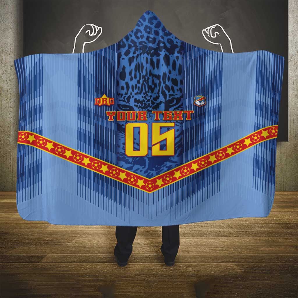 Custom DR Congo Football Hooded Blanket Leopard Jaguar Tribal Pattern With Flags