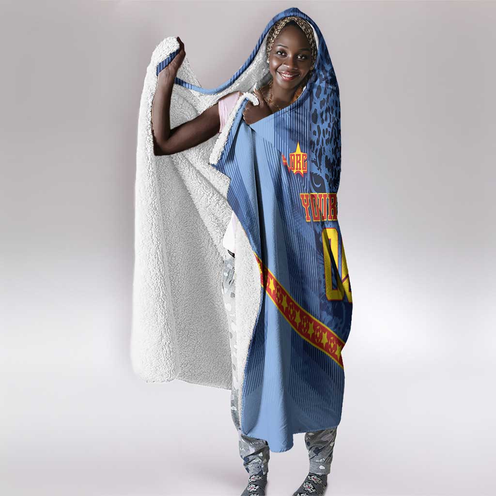 Custom DR Congo Football Hooded Blanket Leopard Jaguar Tribal Pattern With Flags