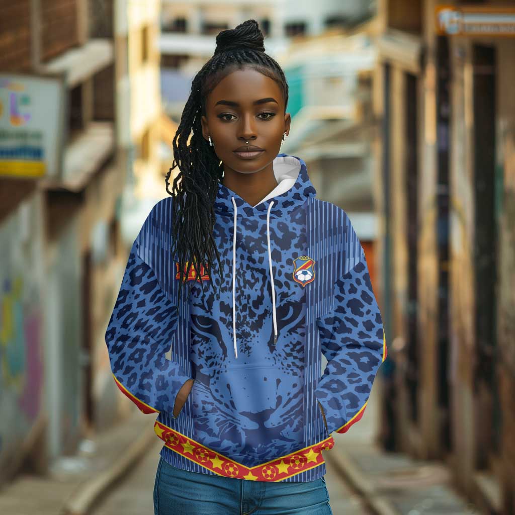 Custom DR Congo Football Hoodie Leopard Jaguar Tribal Pattern With Flags