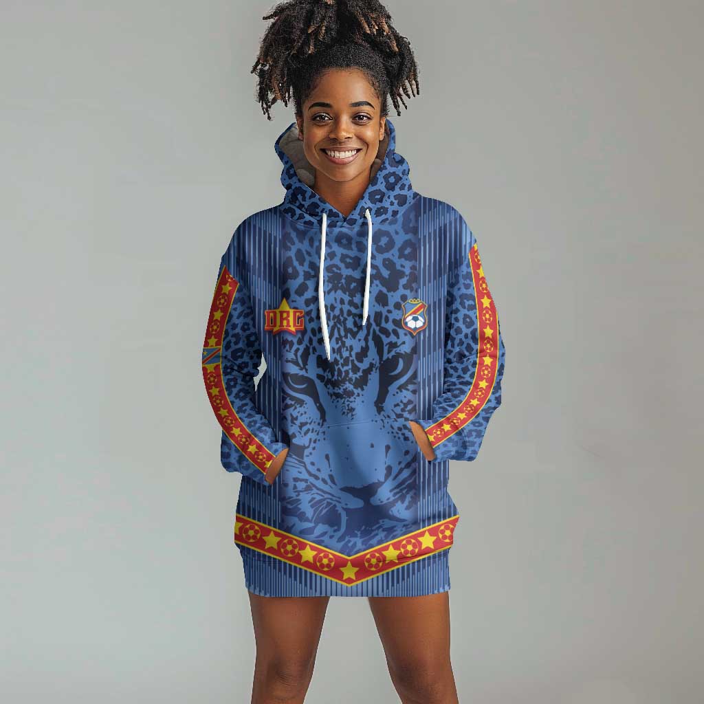 Custom DR Congo Football Hoodie Dress Leopard Jaguar Tribal Pattern With Flags