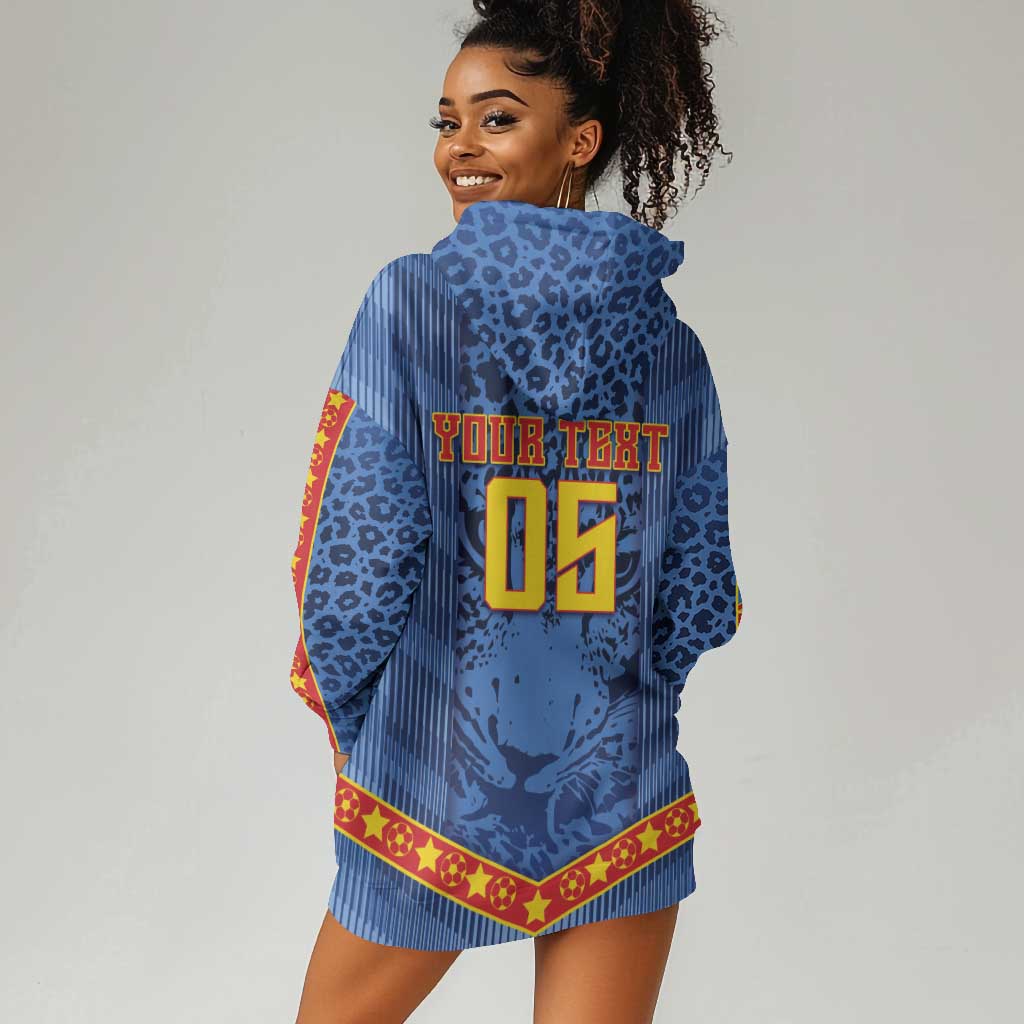 Custom DR Congo Football Hoodie Dress Leopard Jaguar Tribal Pattern With Flags