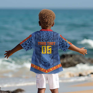 Custom DR Congo Football Kid Hawaiian Shirt Leopard Jaguar Tribal Pattern With Flags