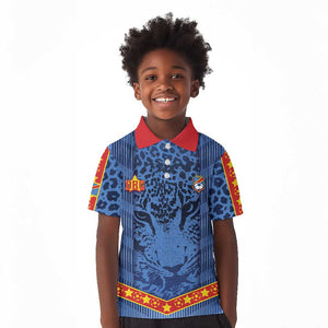Custom DR Congo Football Kid Polo Shirt Leopard Jaguar Tribal Pattern With Flags