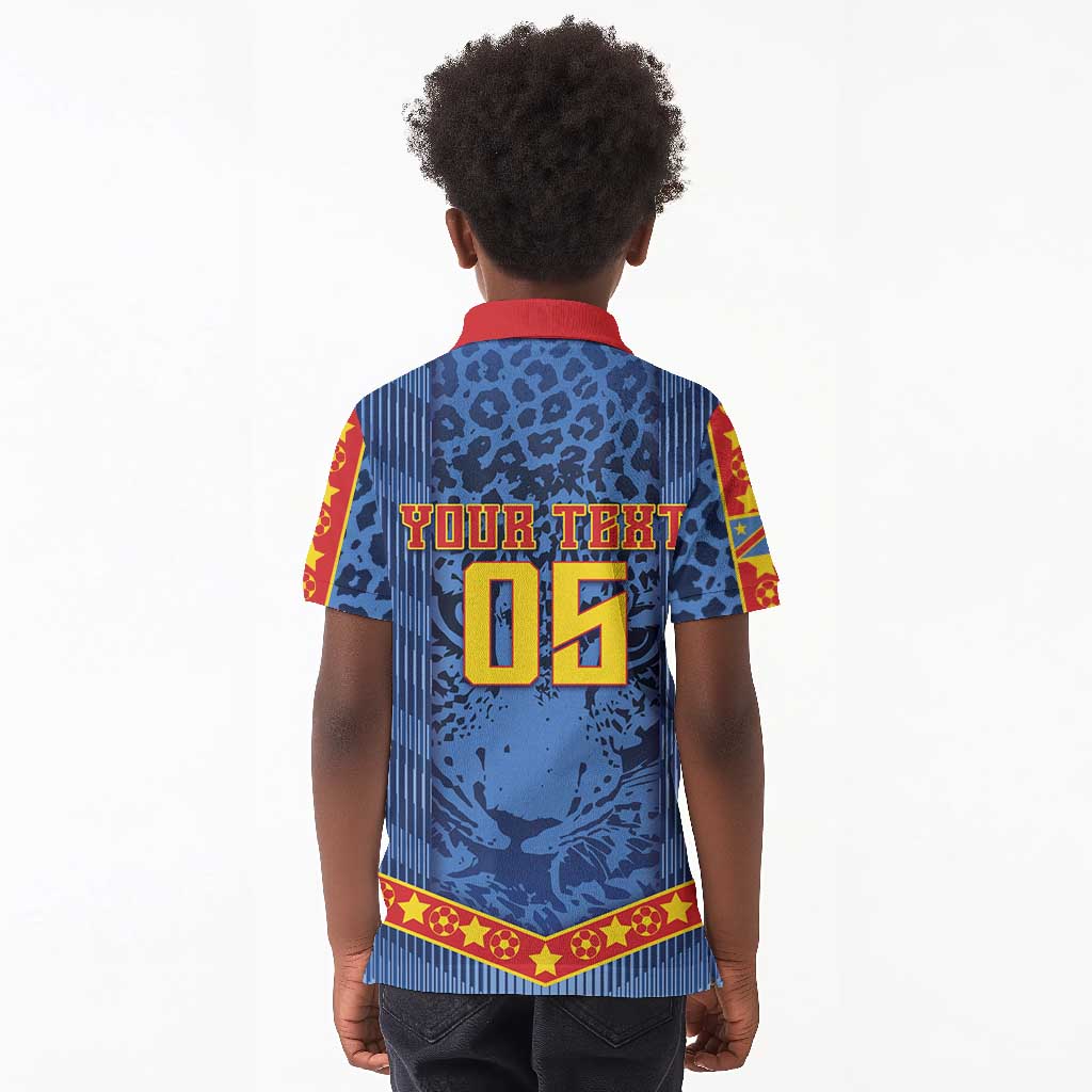Custom DR Congo Football Kid Polo Shirt Leopard Jaguar Tribal Pattern With Flags