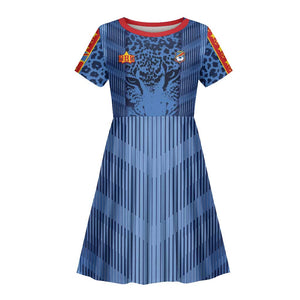 Custom DR Congo Football Kid Short Sleeve Dress Leopard Jaguar Tribal Pattern With Flags