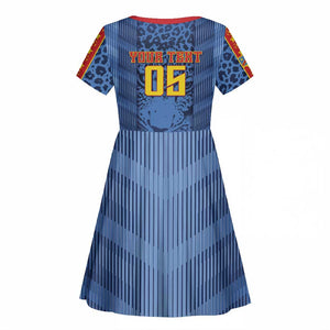 Custom DR Congo Football Kid Short Sleeve Dress Leopard Jaguar Tribal Pattern With Flags