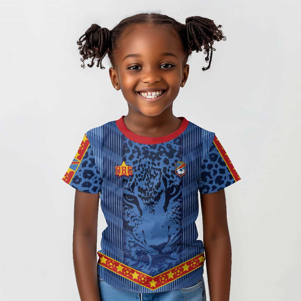 Custom DR Congo Football Kid T shirt Leopard Jaguar Tribal Pattern With Flags