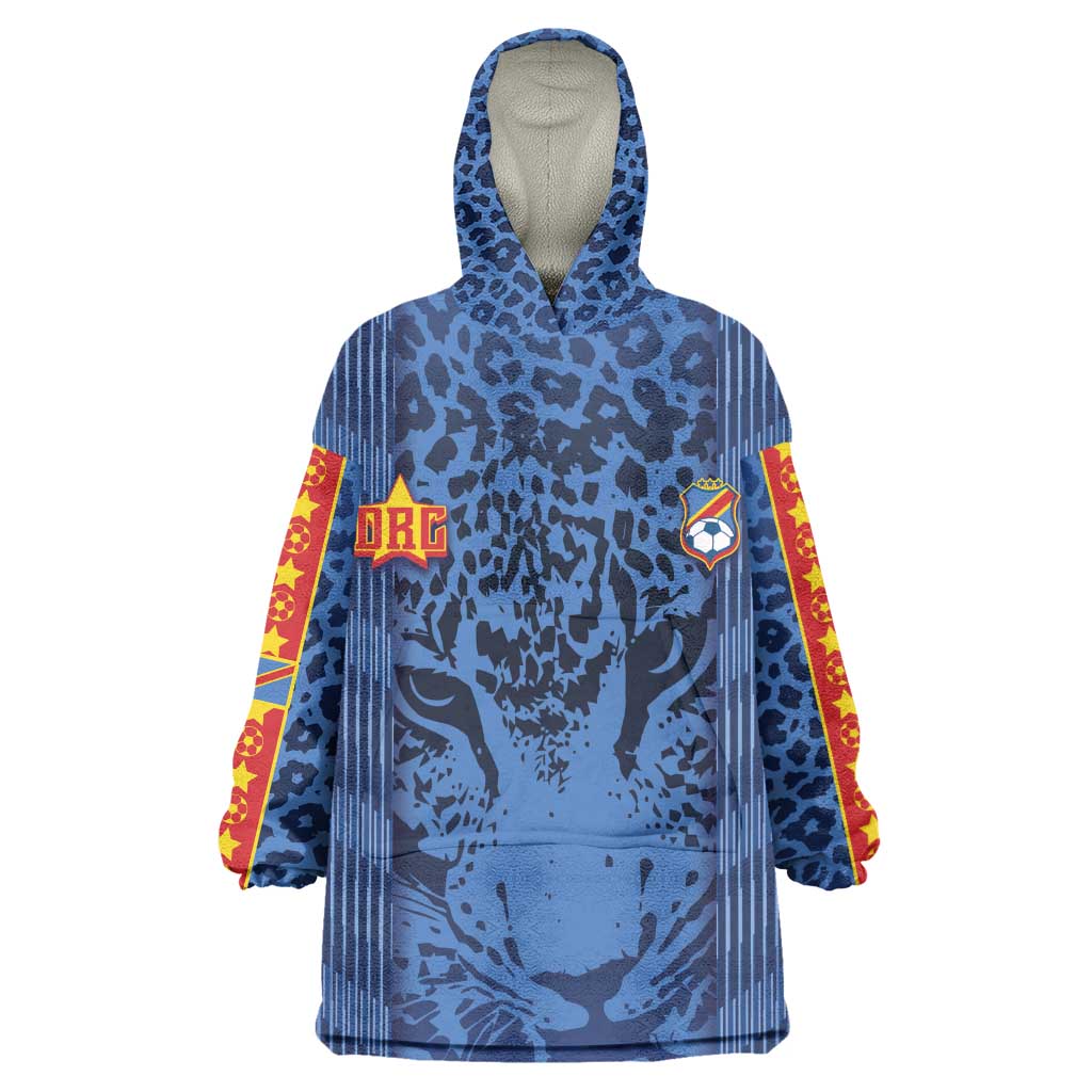 Custom DR Congo Football Kid Wearable Blanket Hoodie Leopard Jaguar Tribal Pattern With Flags