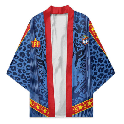 Custom DR Congo Football Kimono Leopard Jaguar Tribal Pattern With Flags
