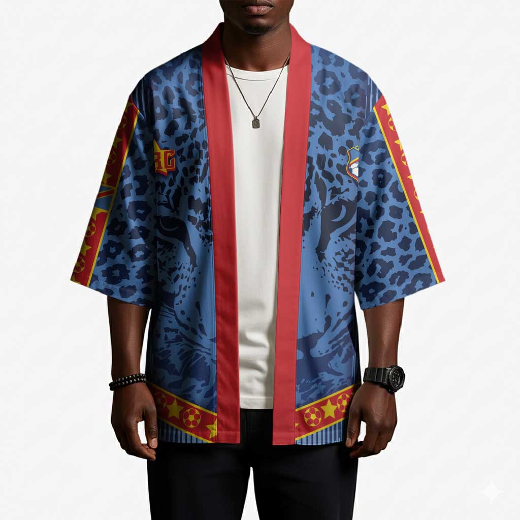 Custom DR Congo Football Kimono Leopard Jaguar Tribal Pattern With Flags