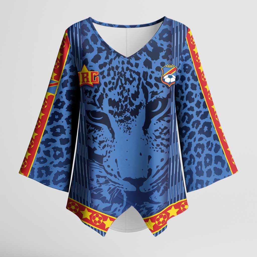 Custom DR Congo Football Kimono Sleeve Blouse Leopard Jaguar Tribal Pattern With Flags