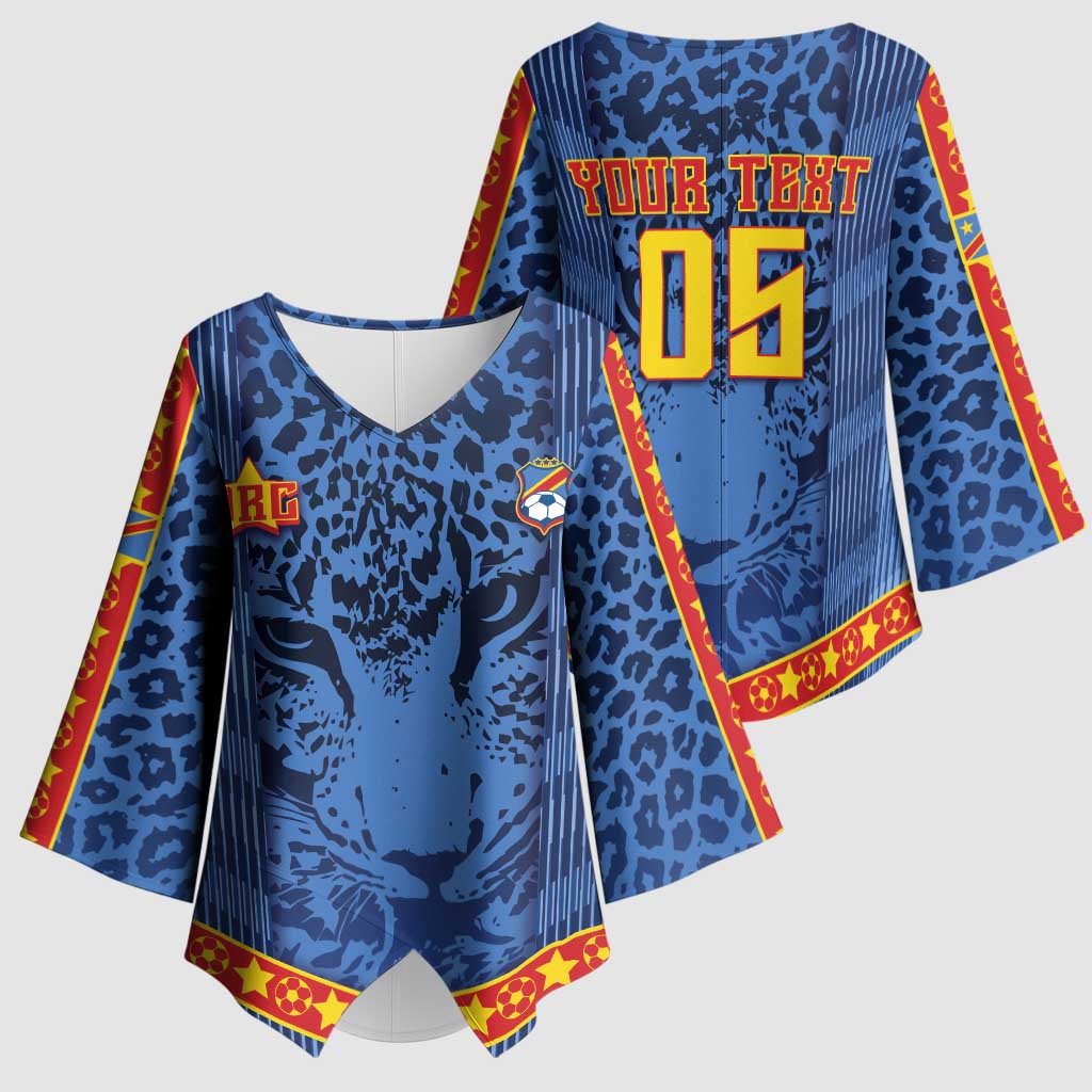 Custom DR Congo Football Kimono Sleeve Blouse Leopard Jaguar Tribal Pattern With Flags