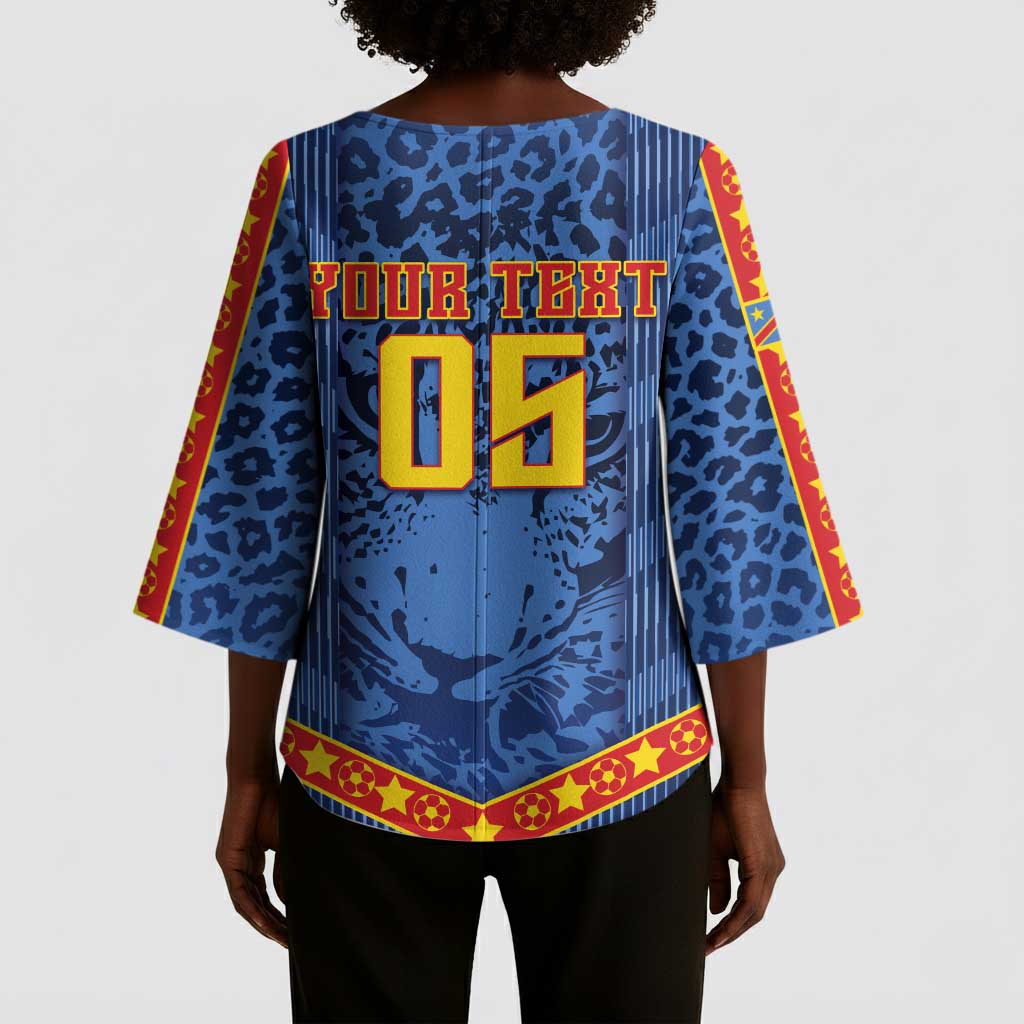 Custom DR Congo Football Kimono Sleeve Blouse Leopard Jaguar Tribal Pattern With Flags