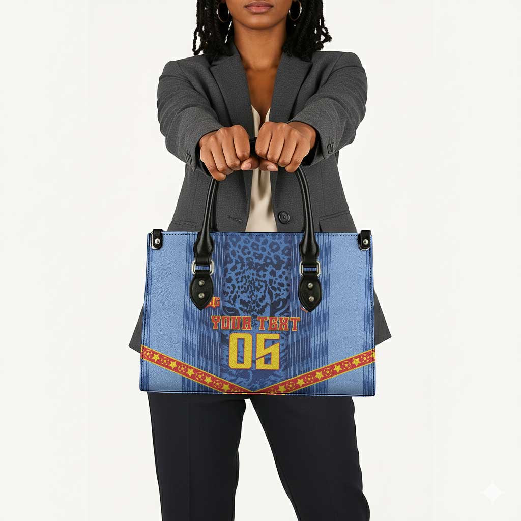 Custom DR Congo Football Leather Bag Leopard Jaguar Tribal Pattern With Flags