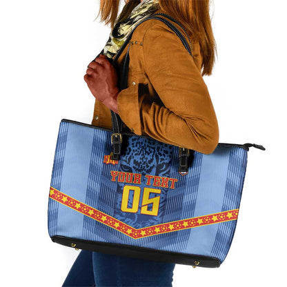 Custom DR Congo Football Leather Tote Bag Leopard Jaguar Tribal Pattern With Flags