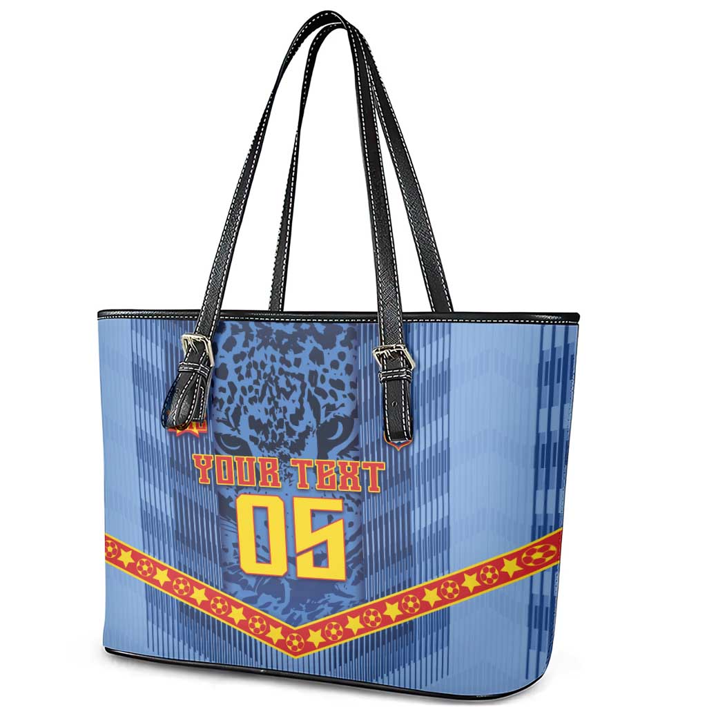 Custom DR Congo Football Leather Tote Bag Leopard Jaguar Tribal Pattern With Flags