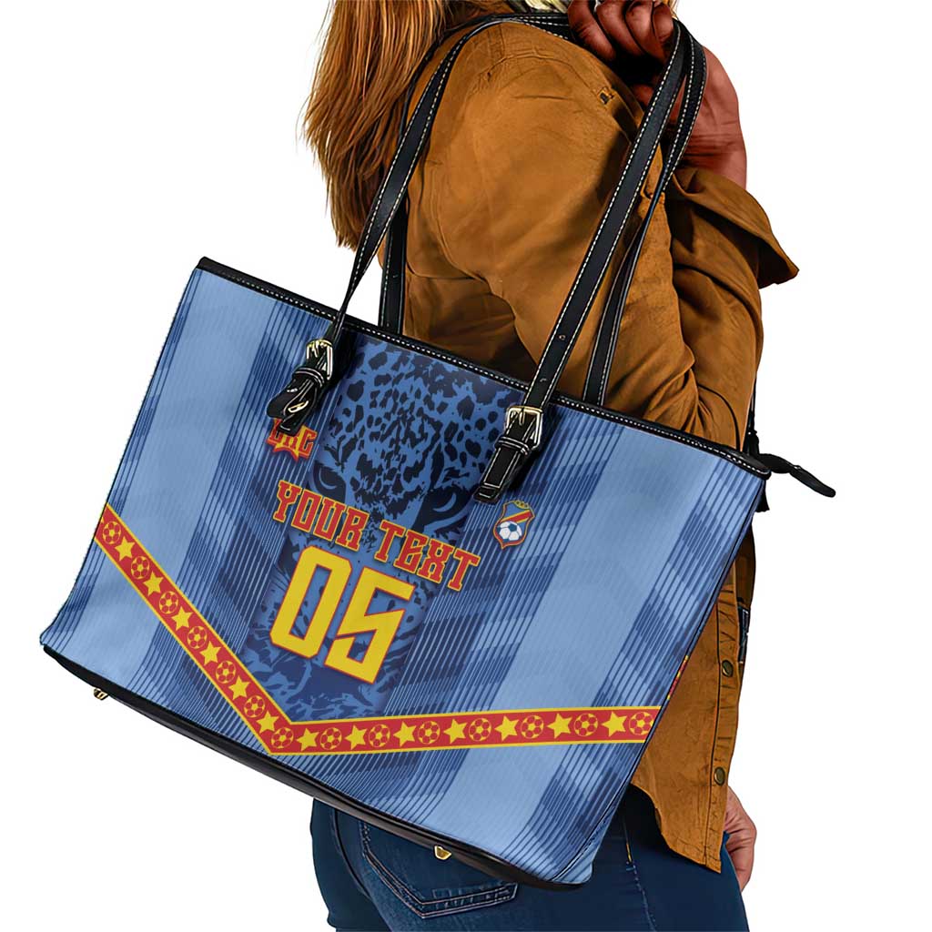 Custom DR Congo Football Leather Tote Bag Leopard Jaguar Tribal Pattern With Flags