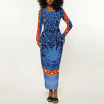Custom DR Congo Football Long Sleeve Bodycon Dress Leopard Jaguar Tribal Pattern With Flags