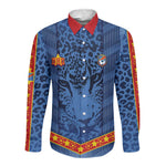 Custom DR Congo Football Long Sleeve Button Shirt Leopard Jaguar Tribal Pattern With Flags
