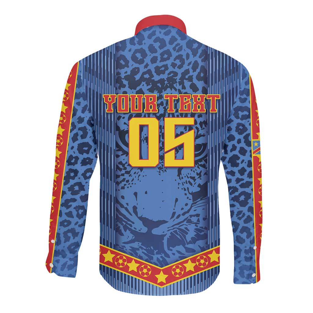 Custom DR Congo Football Long Sleeve Button Shirt Leopard Jaguar Tribal Pattern With Flags