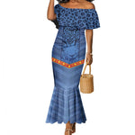 Custom DR Congo Football Mermaid Dress Leopard Jaguar Tribal Pattern With Flags