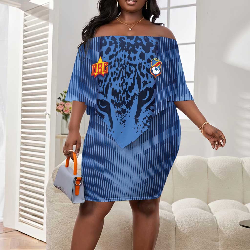 Custom DR Congo Football Off Shoulder Short Dress Leopard Jaguar Tribal Pattern With Flags