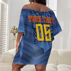 Custom DR Congo Football Off Shoulder Short Dress Leopard Jaguar Tribal Pattern With Flags