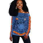 Custom DR Congo Football Off Shoulder Sweater Leopard Jaguar Tribal Pattern With Flags