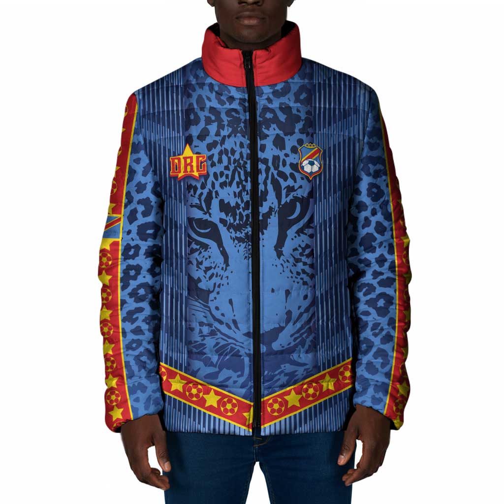 Custom DR Congo Football Padded Jacket Leopard Jaguar Tribal Pattern With Flags