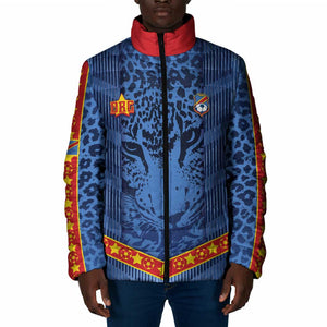 Custom DR Congo Football Padded Jacket Leopard Jaguar Tribal Pattern With Flags