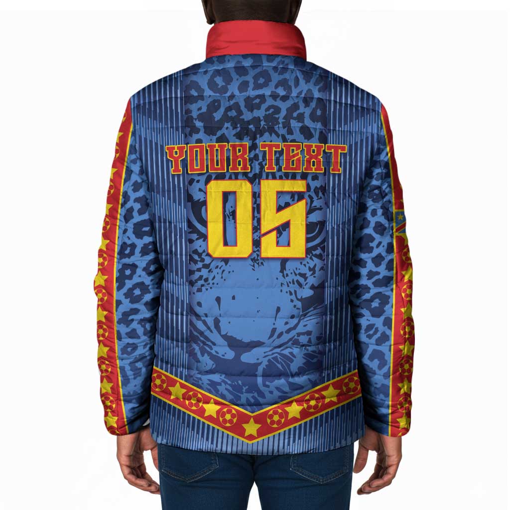 Custom DR Congo Football Padded Jacket Leopard Jaguar Tribal Pattern With Flags