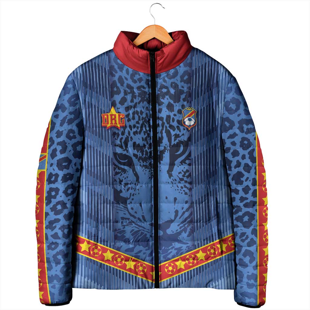 Custom DR Congo Football Padded Jacket Leopard Jaguar Tribal Pattern With Flags