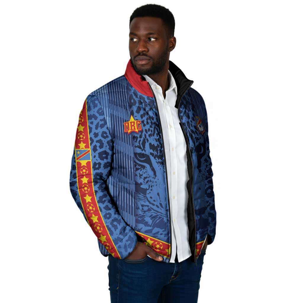 Custom DR Congo Football Padded Jacket Leopard Jaguar Tribal Pattern With Flags