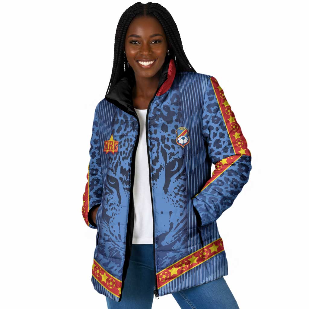 Custom DR Congo Football Padded Jacket Leopard Jaguar Tribal Pattern With Flags