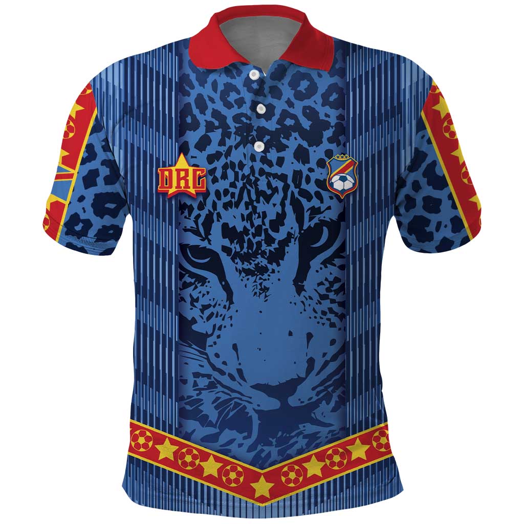 Custom DR Congo Football Polo Shirt Leopard Jaguar Tribal Pattern With Flags
