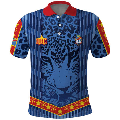 Custom DR Congo Football Polo Shirt Leopard Jaguar Tribal Pattern With Flags