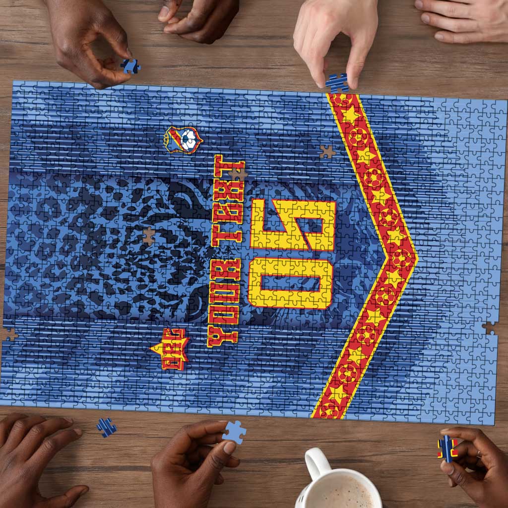 Custom DR Congo Football Puzzle Leopard Jaguar Tribal Pattern With Flags