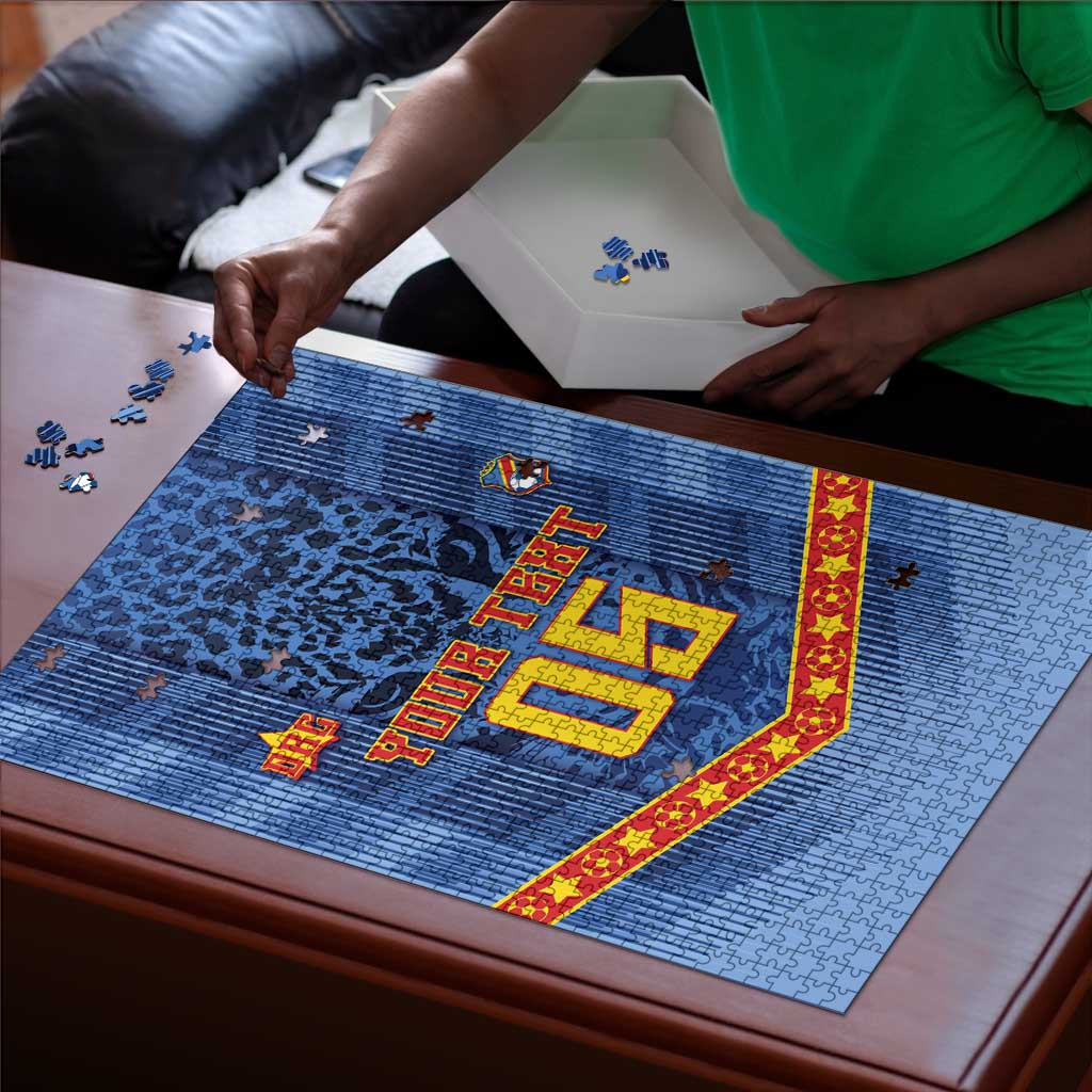 Custom DR Congo Football Puzzle Leopard Jaguar Tribal Pattern With Flags