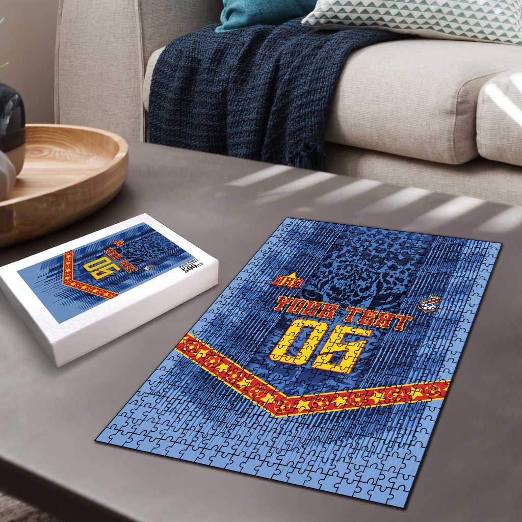 Custom DR Congo Football Puzzle Leopard Jaguar Tribal Pattern With Flags
