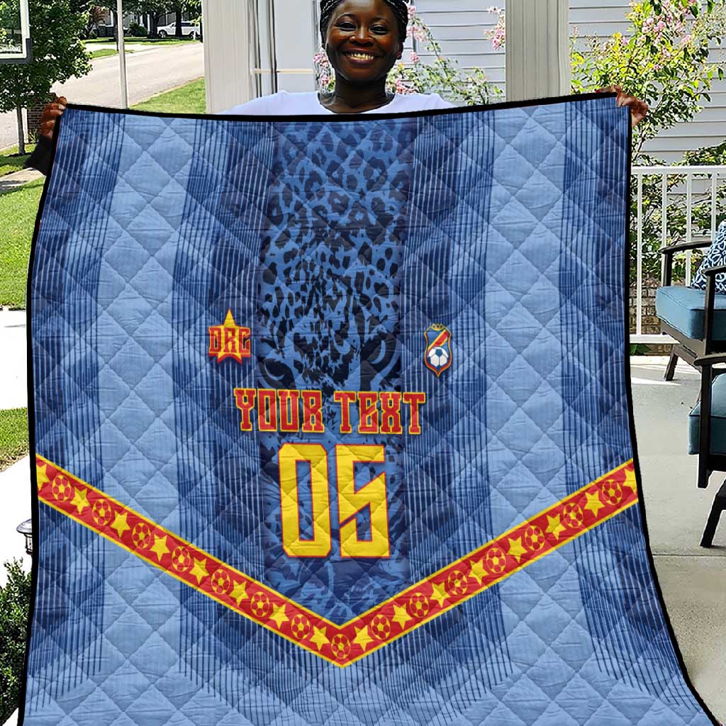 Custom DR Congo Football Quilt Leopard Jaguar Tribal Pattern With Flags