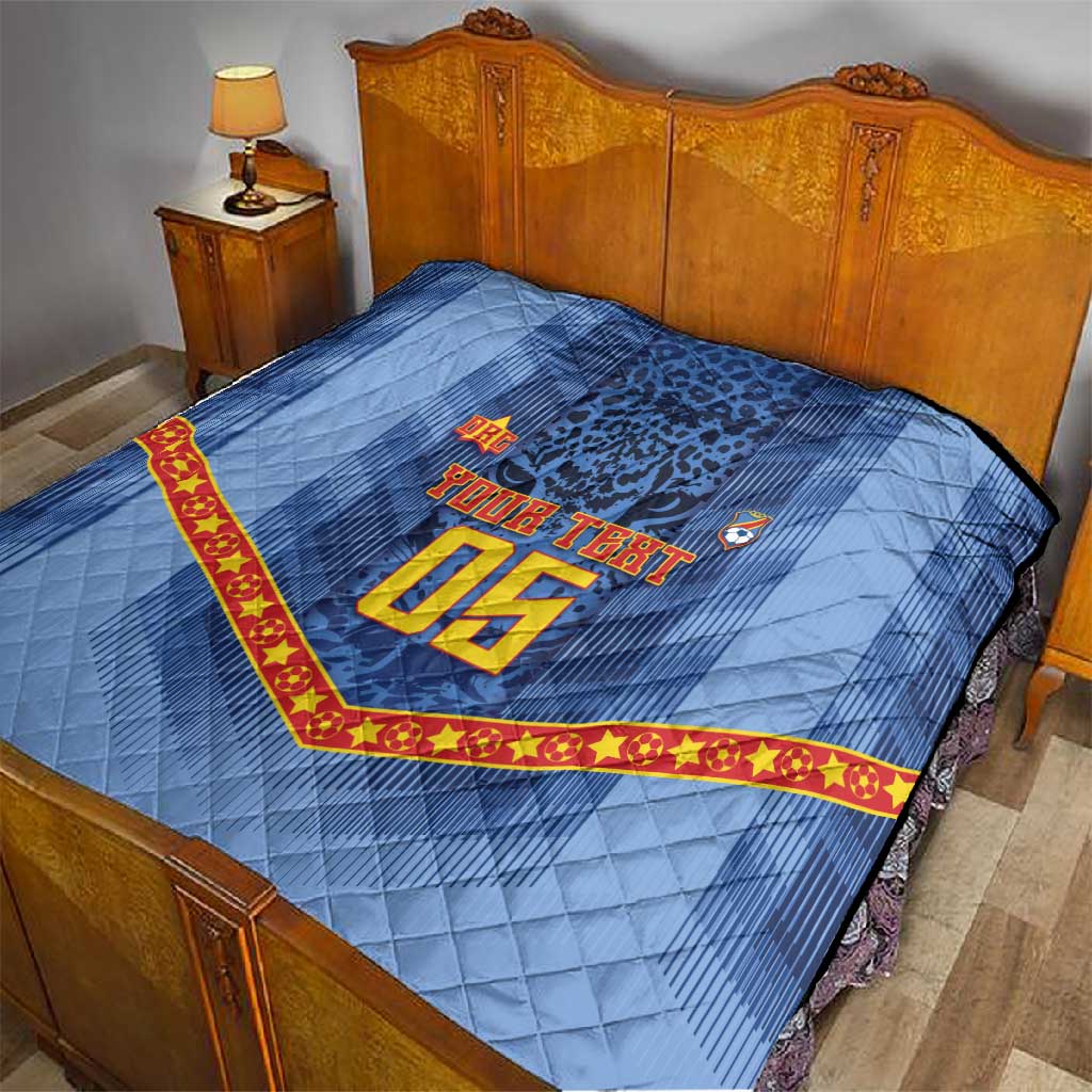 Custom DR Congo Football Quilt Leopard Jaguar Tribal Pattern With Flags
