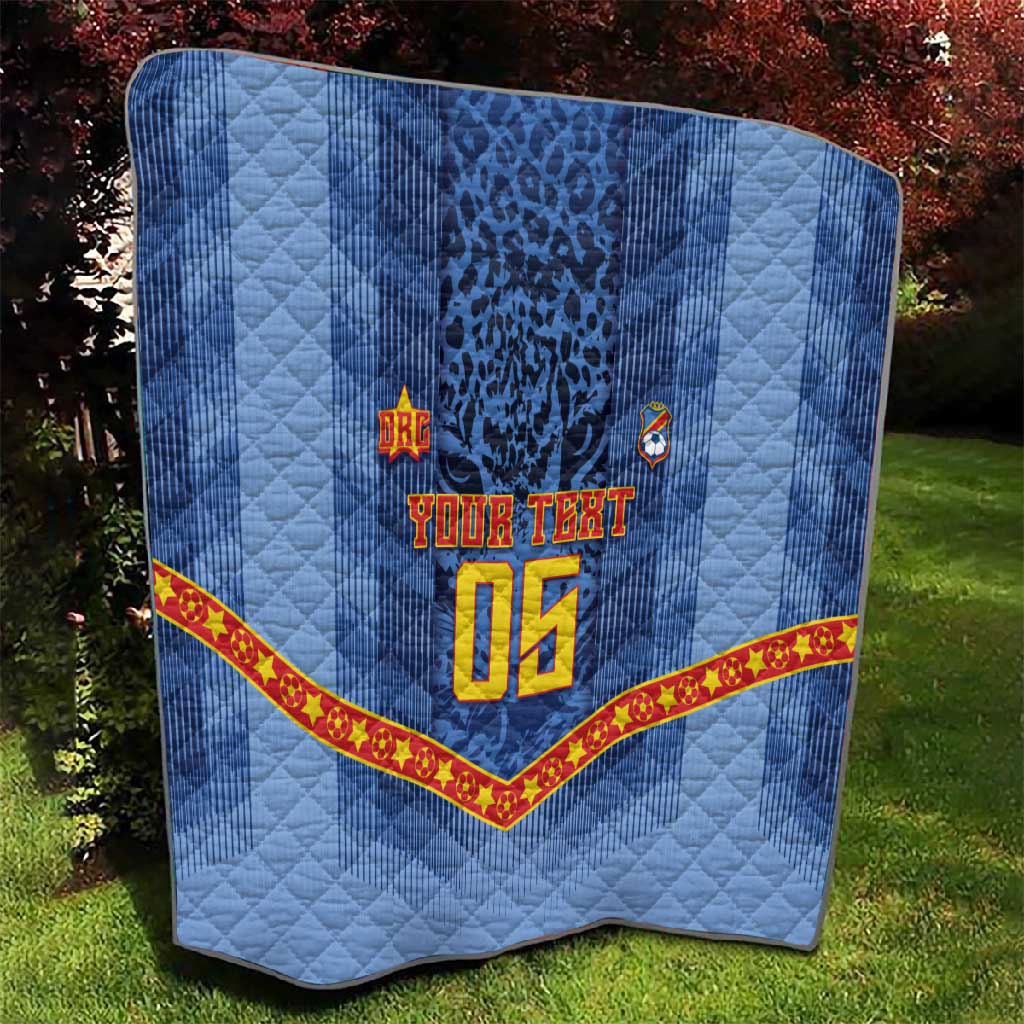 Custom DR Congo Football Quilt Leopard Jaguar Tribal Pattern With Flags